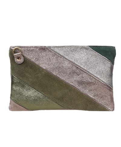 Leren regenboog clutch in groen tinten