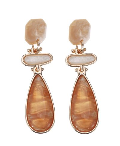 Statement stones oorbellen in ivoor en bruin