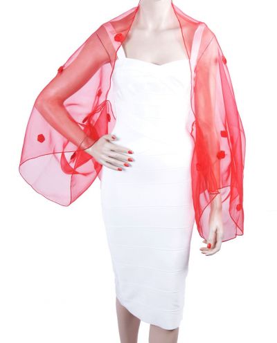 Rode organza bolero stola met satijnen roosjes