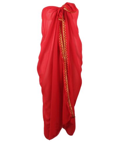 Rode crêpe voile pareo met sierbandje
