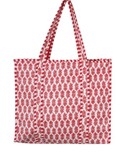 Gewatteerde schoudertas/shopper in wit met rood