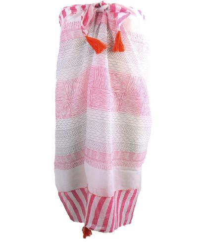Katoenen sarong met diverse prints in roze