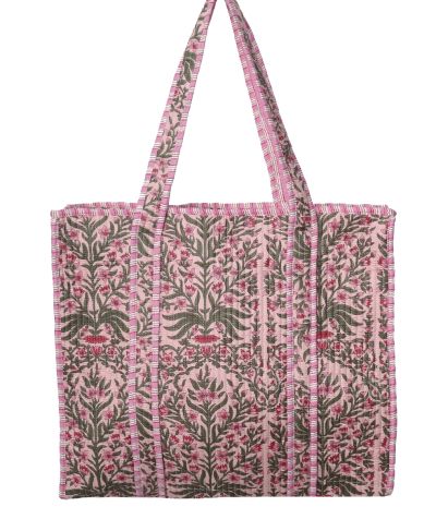Gewatteerde schoudertas/shopper in roze met bloementjes