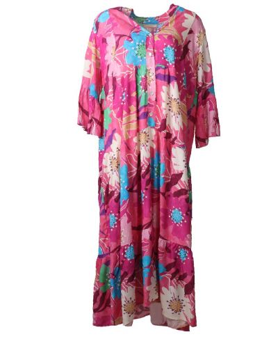 Roze maxijurk met bloemenprint 