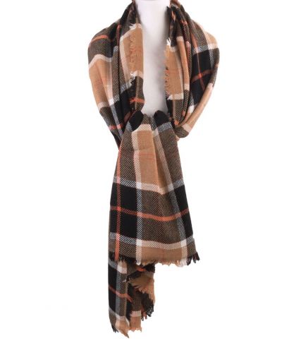 Geruite XL sjaal/omslagdoek in beige en zwart
