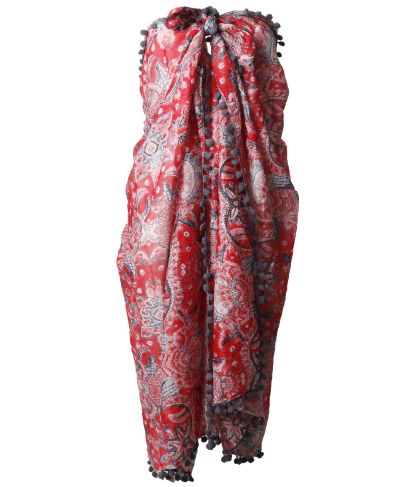 Sarong in rood met pomponfranjes