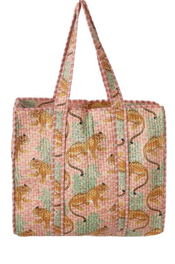 Gewatteerde schoudertas/shopper met panterprint
