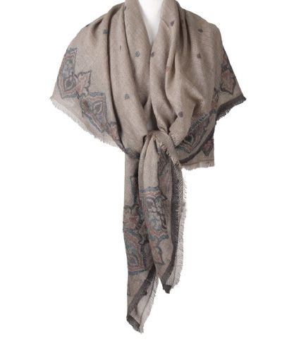  Taupe omslagdoek/sjaal met geborduurde ornamenten