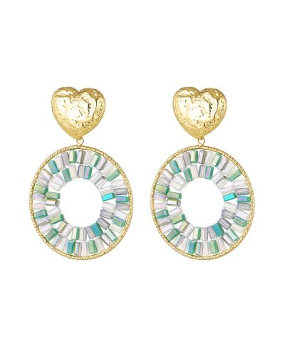 Statement oorbellen met hart & kralen