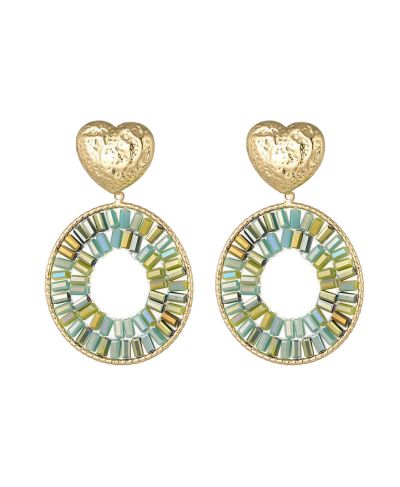 Statement oorbellen met hart & kralen