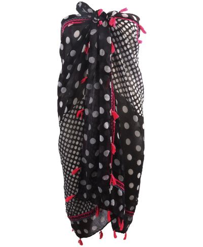 Pareo met polka dot print en kwasten franje
