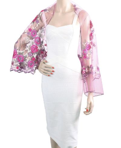  Bolero stola met geborduurde bloemen in roze en lila