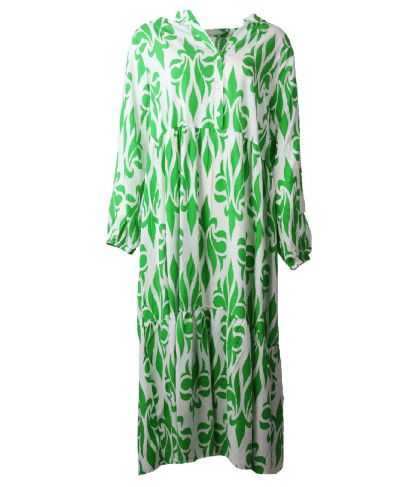 Maxi-jurk met een Franse lelie motief in groen