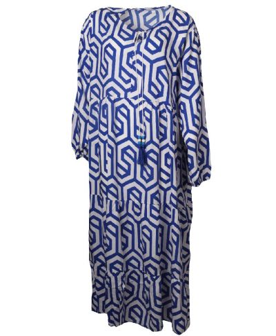 Maxijurk met ornament print in kobaltblauw