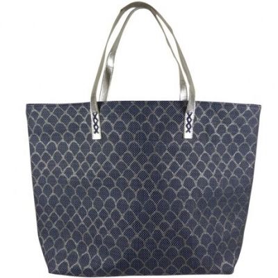 Strandtas in donkerblauw en zilver
