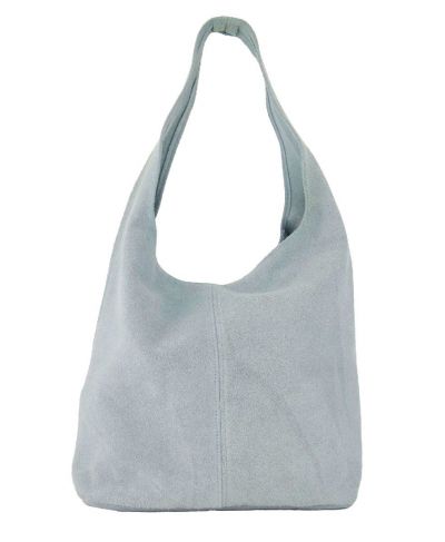 Lichtblauwe suède shopper met rits