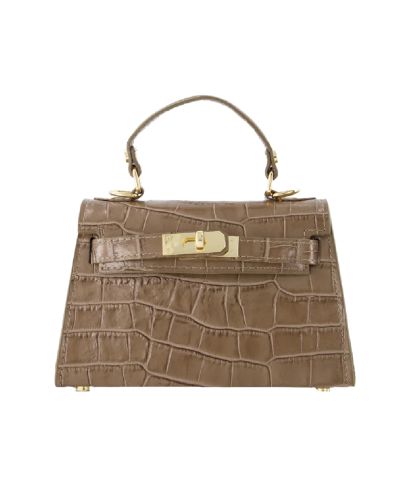 Livia lederen croco handtas in taupe