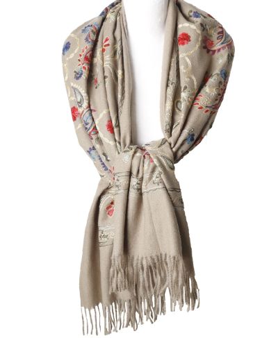 Kasjmier-blend sjaal met geborduurde bloemen