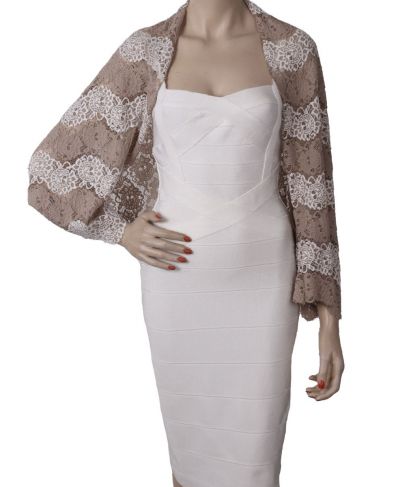 Kanten bolero stola in wit en taupe