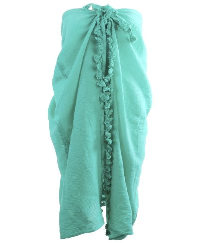 Katoenen sarong in zeegroen met kwasten franje