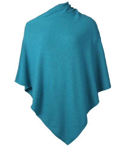 Donker-turquoise kasjmier-blend poncho