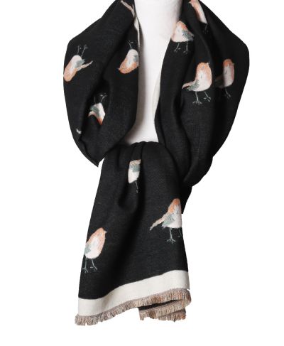Wol-blend XL sjaal met vogelprint