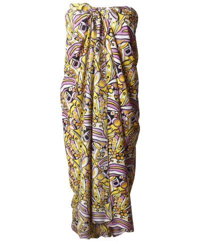 Voile sarong met grafische print in roze-geel
