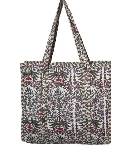 Gewatteerde schoudertas/shopper in wit met bloementjes