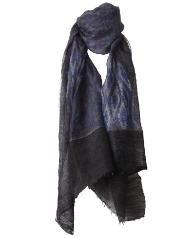 Wol-zijde sjaal met print in kobaltblauw