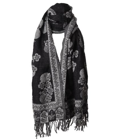 Wollen pashmina sjaal in grijs-zwart