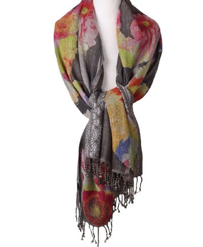 Wollen pashmina sjaal met bloemenprint