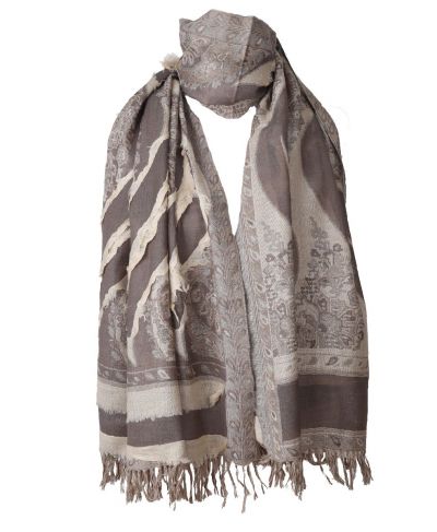Wollen pashmina sjaal met handversierde details