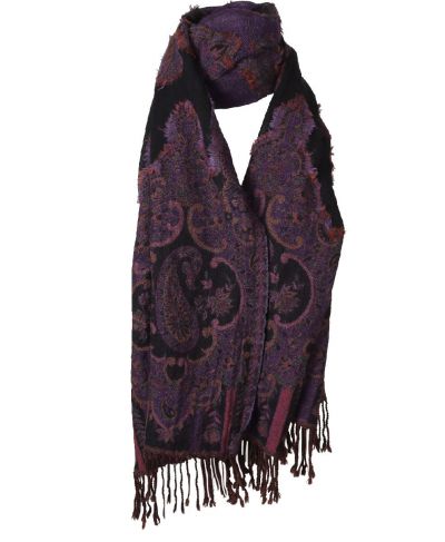 Wollen pashmina sjaal met paisley patroon in paars