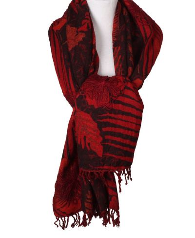 Rode wollen pashmina sjaal met bloemen