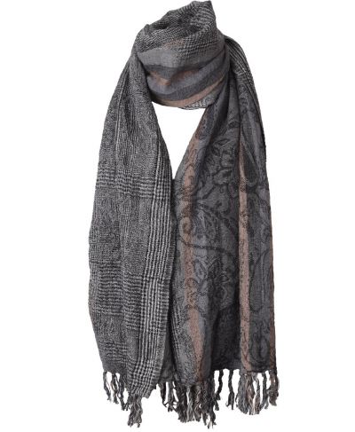 Wollen pashmina sjaal met ruit- en paisleyprint