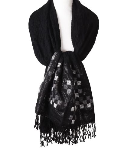 Wollen sjaal/omslagdoek in zwart met lurex details