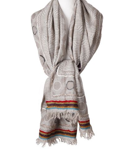 Wollen sjaal in taupe met borduursel 