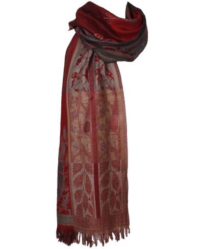 Wollen sjaal / omslagdoek met mixed print in rood-grijs