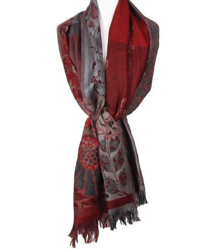 Wollen sjaal / omslagdoek met mixed print in rood-grijs