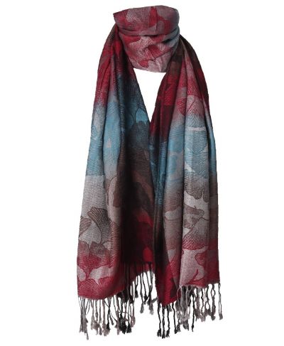 Leila pashmina sjaal in rood-turquoise