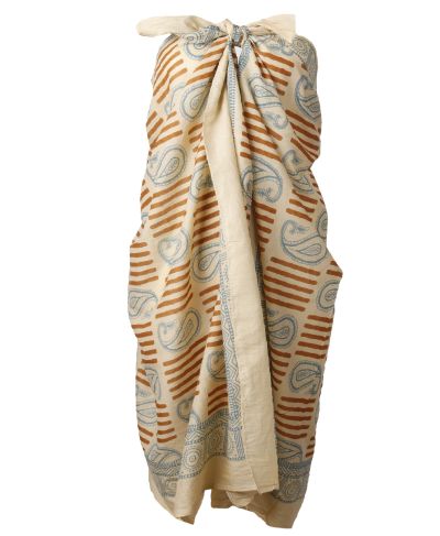 Zandkleurige sarong met bruine paisleyprint