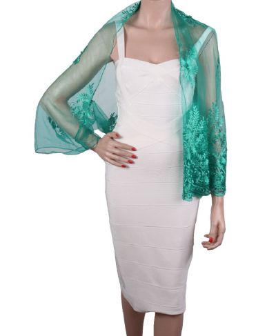 Zeegroene bolero stola met geborduurde bloemen