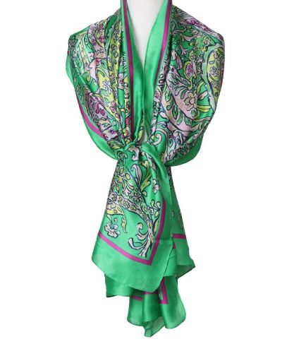 Zijde-blend sjaal in zeegroen met paisley print 