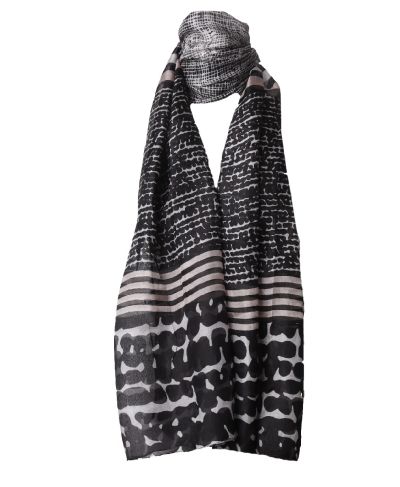 Zijden sjaal met een mixprint in zwart en lichtgrijs