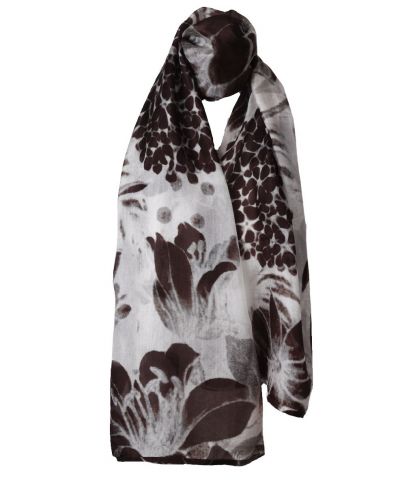 Zijden sjaal met een bloemenprint in bruin