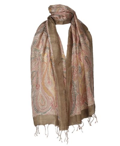 Zijden sjaal in taupe paisley print