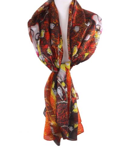 Zijden sjaal/stola met print met een schildering van Gustav Klimt in oranje-geel
