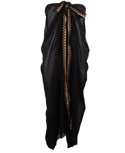 Zwarte crêpe voile pareo met sierbandje