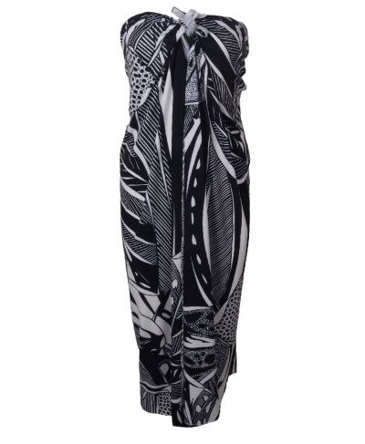 Lycra pareo met print in marineblauw en wit
