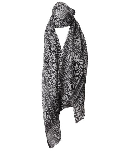 Wol-zijde sjaal met print in zwart en wit